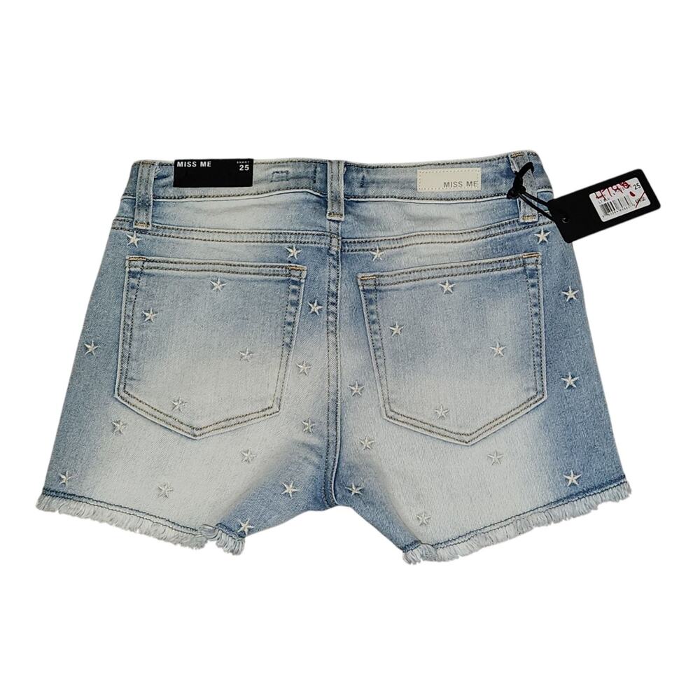 Miss Me Shorts Women 25 Blue Cut-Off Denim Fringe Embroidered Star Jeans NWT - Picture 2 of 7